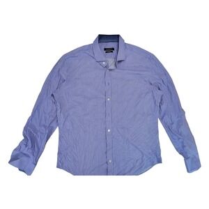 BUGATCHI Blue Geometric Print Shaped Fit Long Sleeve Dress‎ Shirt Men XL